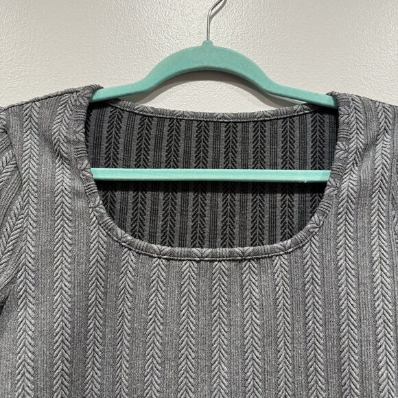 Bodysuit Scoop Neck Gray Long Sleeve Top Stretch Ribbed Academia Womens sz Large - Picture 2 of 6